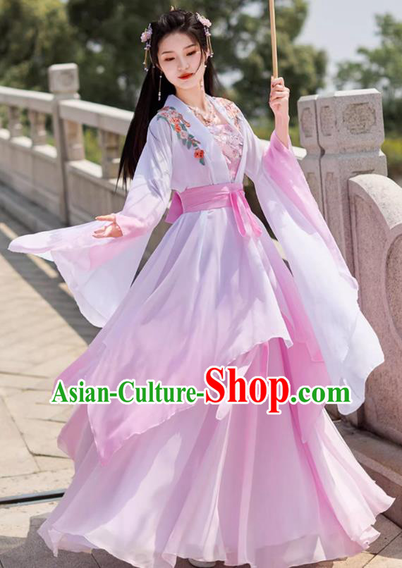 Pink Hanfu Embroidered Dress China Ming Dynasty Young Woman Clothing Ancient Fairy Dance Costume Pink Hanfu Embroidered Dress China Ming Dynasty Young Woman Clothing Ancient Fairy Dance Costume