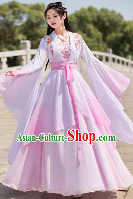 Pink Hanfu Embroidered Dress China Ming Dynasty Young Woman Clothing Ancient Fairy Dance Costume Pink Hanfu Embroidered Dress China Ming Dynasty Young Woman Clothing Ancient Fairy Dance Costume