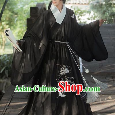 Male Traditional Hanfu Black Outfit China Ming Dynasty Young Childe Clothing Ancient Scholar Costumes