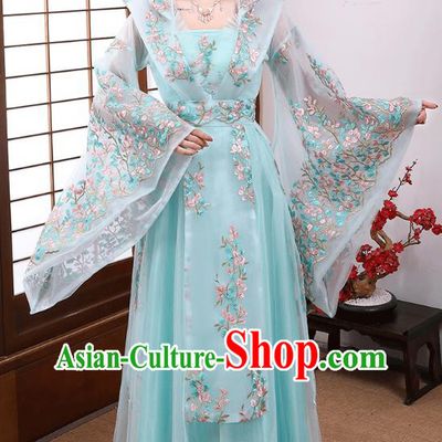 China Tang Dynasty Empress Clothing Blue Hanfu Dress Ancient Royal Queen Costume