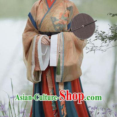 China Jin Dynasty Historical Costumes Ancient Palace Lady Hanfu Cross Collar Ruqun