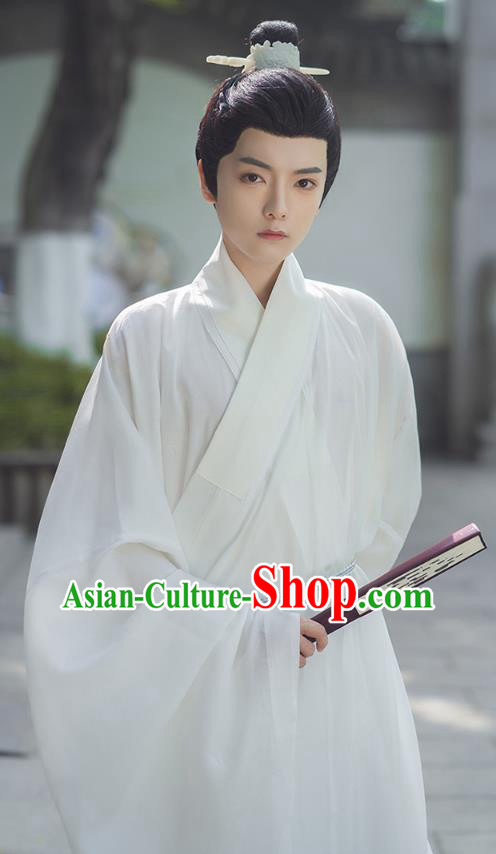 China Ancient Scholar Clothing Ming Dynasty Historical Costume Male White Hanfu Robe China Ancient Scholar Clothing Ming Dynasty Historical Costume Male White Hanfu Robe