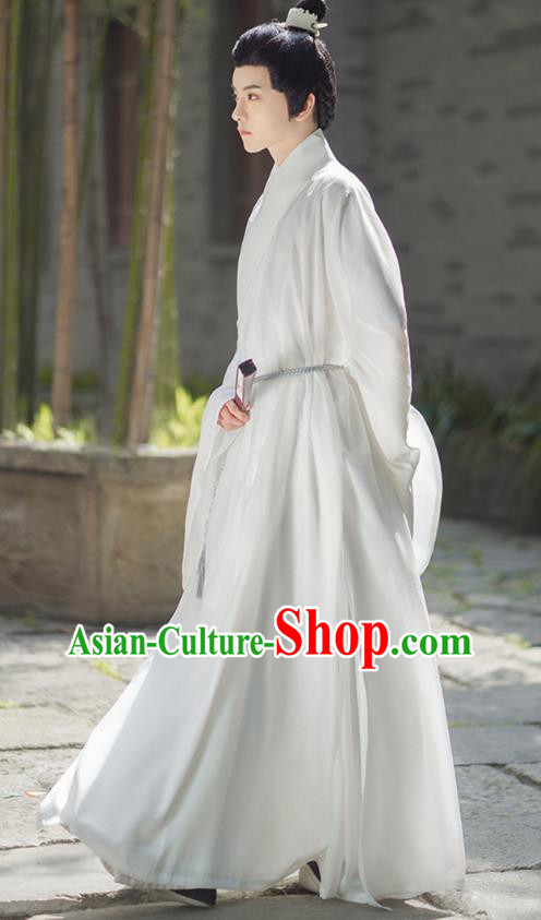 China Ancient Scholar Clothing Ming Dynasty Historical Costume Male White Hanfu Robe China Ancient Scholar Clothing Ming Dynasty Historical Costume Male White Hanfu Robe