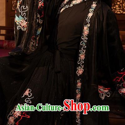 China Ancient Swordsman Clothing Song Dynasty Embroidered Historical Costumes Male Hanfu Black Ruqun Complete Set