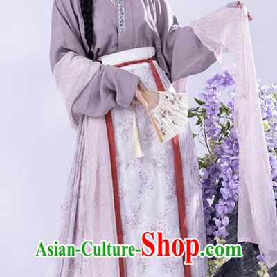China Ancient Royal Princess Clothing Song Dynasty Young Lady Costumes Traditional Hanfu Purple Blouse and Baidie Skirt Complete Set