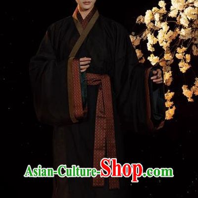 China Traditional Hanfu Male Straight Front Robe Ancient Royal Prince Clothing Han Dynasty Scholar Costumes Complete Set