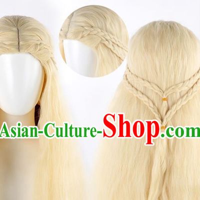 Off White Long Curly Cos Wig