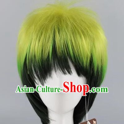 Blue Exorcist Green Gradient Dark Green Men Short Hair Pineapple Head Style Cos Anime Wig