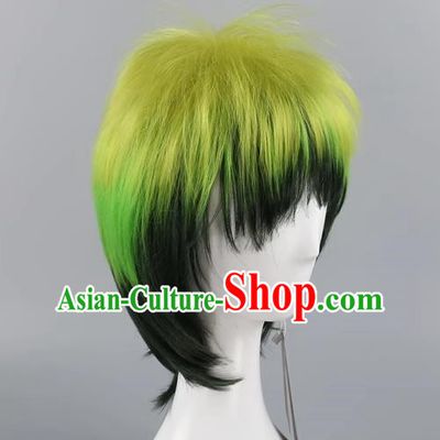 Blue Exorcist Green Gradient Dark Green Men Short Hair Pineapple Head Style Cos Anime Wig