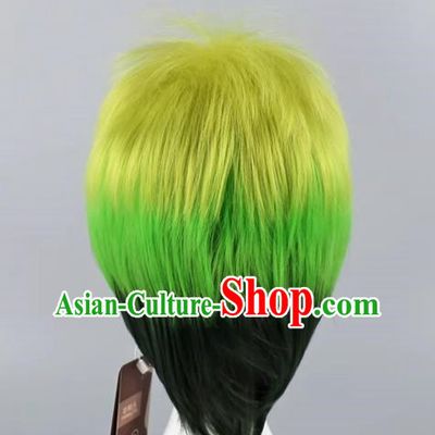 Blue Exorcist Green Gradient Dark Green Men Short Hair Pineapple Head Style Cos Anime Wig