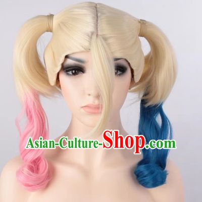 Harley Quinn Micro Curly Double Braid Pink Blue Harley Quinn Non Mainstream Wig