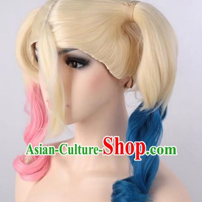 Harley Quinn Micro Curly Double Braid Pink Blue Harley Quinn Non Mainstream Wig