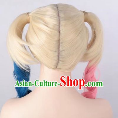 Harley Quinn Micro Curly Double Braid Pink Blue Harley Quinn Non Mainstream Wig