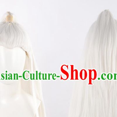 Ancient Costume Men White Hair Style Old Man Hairstyle Film And Television Performance Fairy Knight White Wig Headgear