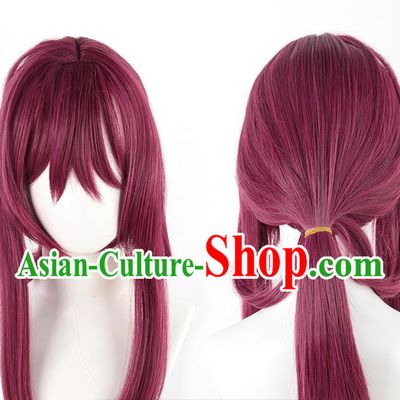Honkai Impact Star Dome Railway Kafka Rose Red Purple Cos Wig Simulated Scalp One Piece Hair Tie