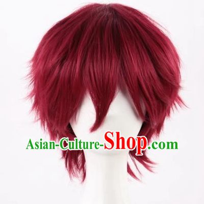 Wig Male Short Hair Shot Cos Anime Amagi Rinone Handsome Wine Red