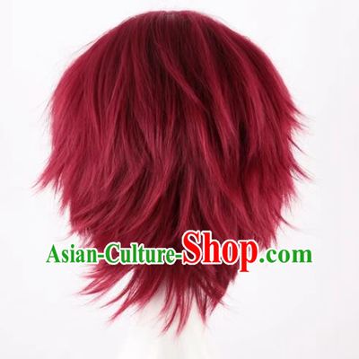 Wig Male Short Hair Shot Cos Anime Amagi Rinone Handsome Wine Red