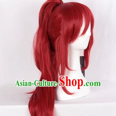 Fairy Tail Erza Cos Wig Dark Red Body + Tiger Mouth Clip Female Whole Head Fake Hair