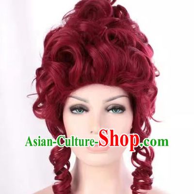 European French Aristocratic High Top Matte High Temperature Silk Curly Burgundy Prom Handmade Custom Wig