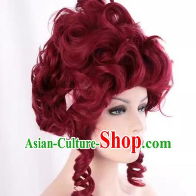 European French Aristocratic High Top Matte High Temperature Silk Curly Burgundy Prom Handmade Custom Wig