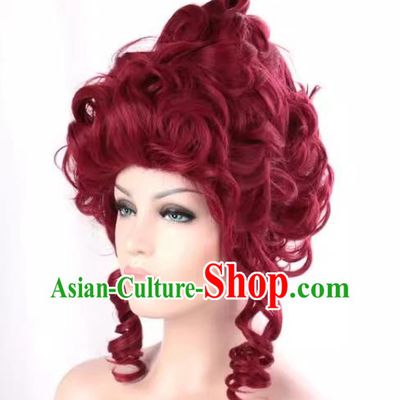European French Aristocratic High Top Matte High Temperature Silk Curly Burgundy Prom Handmade Custom Wig