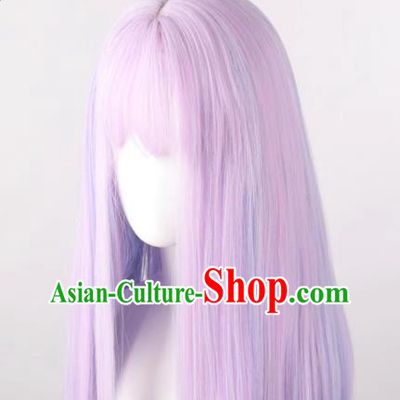 Wig Female Long Hair Long Straight Hair Pink Purple Mixed Blue Gradient Lolita Ladies Lolita Whole Wig