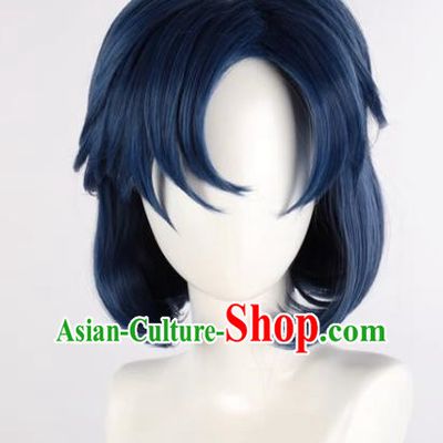 Sailor Moon Mizuno Ami Mercury Mixed With Blue Short Curly Hair Cos Anime Wig Fake Hair