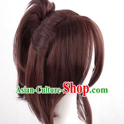 Mixed Brown Single Ponytail Cos Anime High Temperature Silk Wig