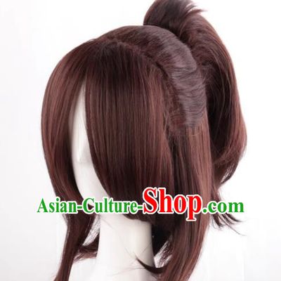 Mixed Brown Single Ponytail Cos Anime High Temperature Silk Wig