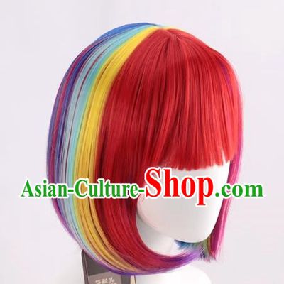 Rainbow Color Bob Hair Student Bobo Wig Color Masquerade Fans Cos Short Straight Hair