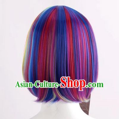Rainbow Color Bob Hair Student Bobo Wig Color Masquerade Fans Cos Short Straight Hair
