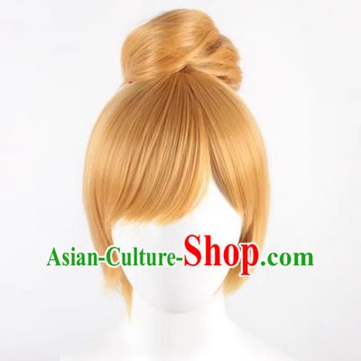Wonderful Fairy Tinker Bell Animation Wig Golden Single Hair Cosplay Wig