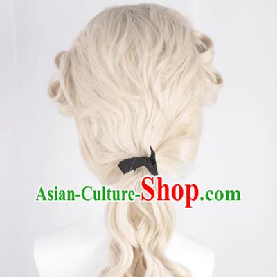 Pianist Palace Performance Props Headgear Judge Lawyer Fake Hair Beige Long Curly Hair Cos Wig