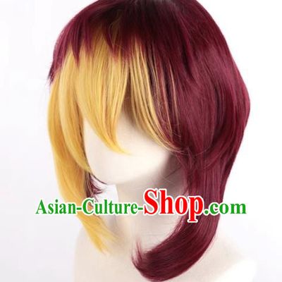 Yu Gi Oh Zexal Yellow Mixed Red Cos Full Fake Hair Anime Male Short Hair Cosplay Wig