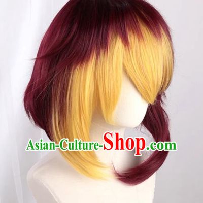 Yu Gi Oh Zexal Yellow Mixed Red Cos Full Fake Hair Anime Male Short Hair Cosplay Wig