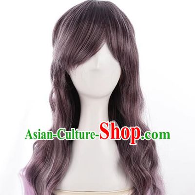 Long Curly Hair Lolita Natural Internet Celebrity Lo Purple Gradient Jk Girl Wig Princess Braid