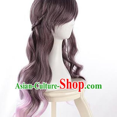 Long Curly Hair Lolita Natural Internet Celebrity Lo Purple Gradient Jk Girl Wig Princess Braid