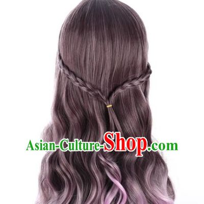 Long Curly Hair Lolita Natural Internet Celebrity Lo Purple Gradient Jk Girl Wig Princess Braid