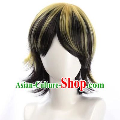 Tokyo Swastika Avenger Hamiya Kazutora Black Highlights Yellow Flipped Short Hair Cos Anime Wig
