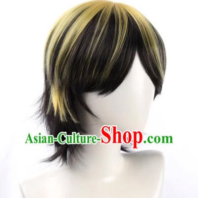 Tokyo Swastika Avenger Hamiya Kazutora Black Highlights Yellow Flipped Short Hair Cos Anime Wig