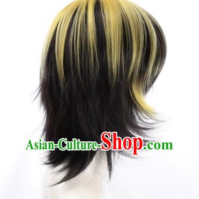 Tokyo Swastika Avenger Hamiya Kazutora Black Highlights Yellow Flipped Short Hair Cos Anime Wig
