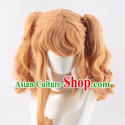 Black Butler Elizabeth Cos Wig Golden Split Tiger Mouth Clip Double Curly Ponytail Fake Hair