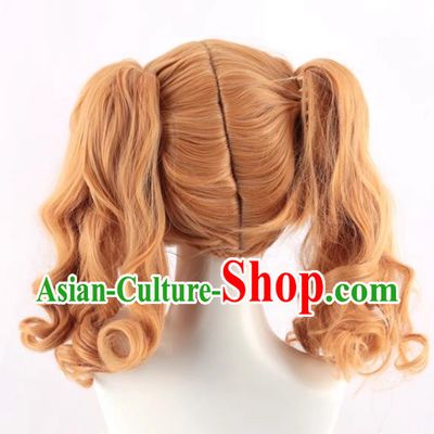 Black Butler Elizabeth Cos Wig Golden Split Tiger Mouth Clip Double Curly Ponytail Fake Hair