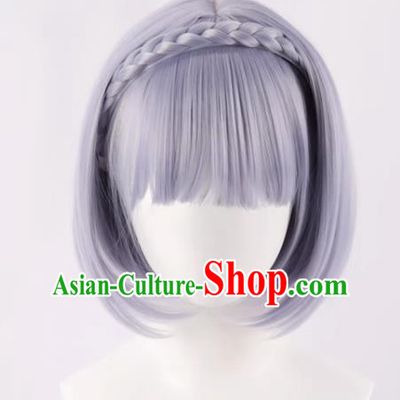 Genshin Noelle Cos Wig Split Headband Braid Short Hair BOBO Head