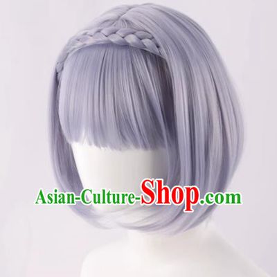 Genshin Noelle Cos Wig Split Headband Braid Short Hair BOBO Head