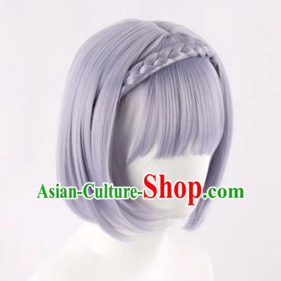 Genshin Noelle Cos Wig Split Headband Braid Short Hair BOBO Head