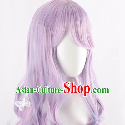 Lolita Harajuku Female Big Wavy Long Curly Hair Mixed Purple Lolita Wig Cute Jk Girl Fake Hair