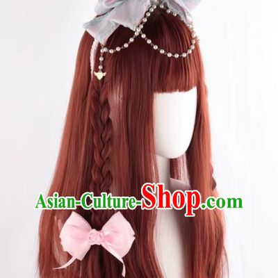 Long Hair Daily Natural Realistic Dirty Orange Long Curly Hair Soft Girl Internet Celebrity Lolita Girl Lo Wig