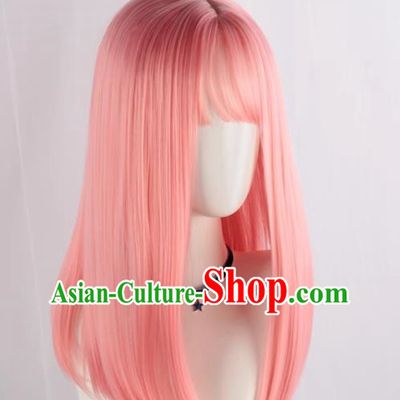 Long Straight Hair Soft Girl Lolita Pink Collarbone Hair Loli Lolita Wig Cos Fake Hair