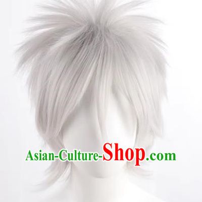 Silver Gray Hatake Kakashi Style Fluffy Men's Short Hair Cosplay Wig